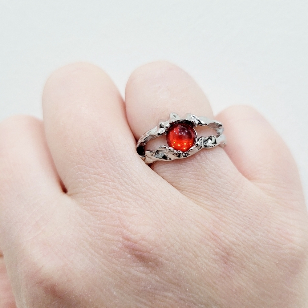 Brand New Silver Tone Red Evil Eye Ring Adjustable Size